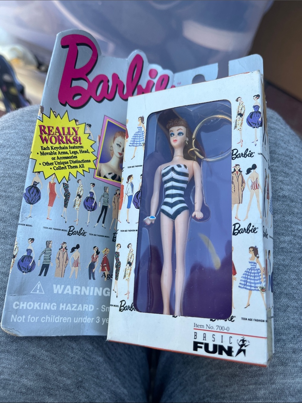 Barbie Keychain Doll in Black & White Striped Swimsuit